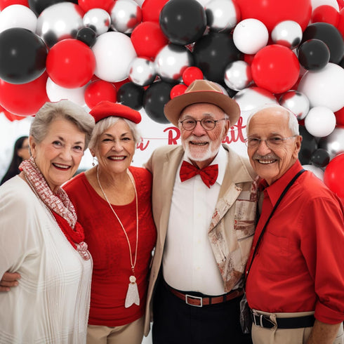 Red Black White Silver Balloon Garland Arch Kit, Red and White Balloons for Birthday Wedding Retirement Decorations