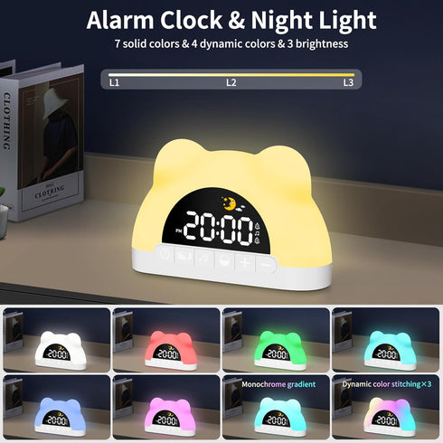 Toddlers,3 Alarm Clock for Kids, Wake Up Clock with Night Light, Sleep Training Clock for Brightness Levels, Dual