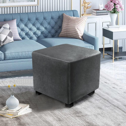 DUJUIKE Square Ottoman Covers Protector, Stretch Comfortable Velvet, Elastic Bottom, Grey (Size S: 13-18"/15-18")