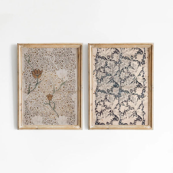 Vintage Botanical Wall Art Prints, Set of 2 Antique Sketch Decor, Neutral Flower Canvas for Bedroom, 12x16 Inch Unframed