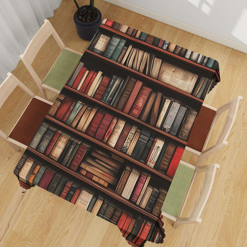 XYJFZL 52 70 Inch 4-6 Bookshelf Tablecloth Library Vintage Bookcase Book Shelf Rectangle Table Cloth Kitchen Table