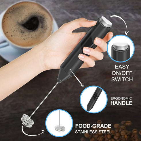 Double Whisk Milk Frother, Handheld Electric Blender Stick, Drink Mixer with Food Grade Stainless Steel Stirrer for