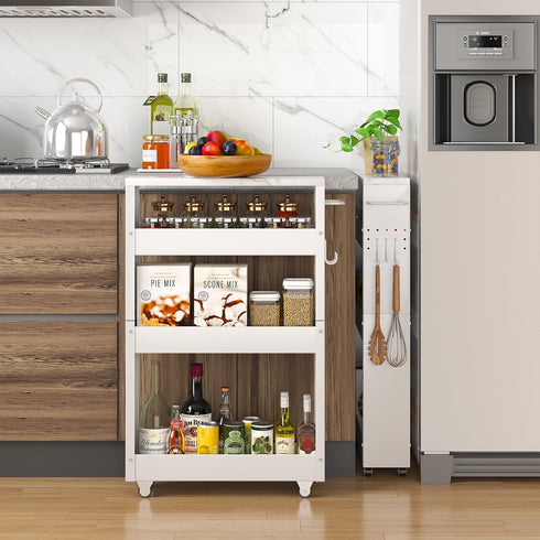 Slim 4-Tier Kitchen Rolling Cart, Narrow Storage Cabinet with Handle & Wheels, Metal Shelf Unit for Small Spaces (5 in