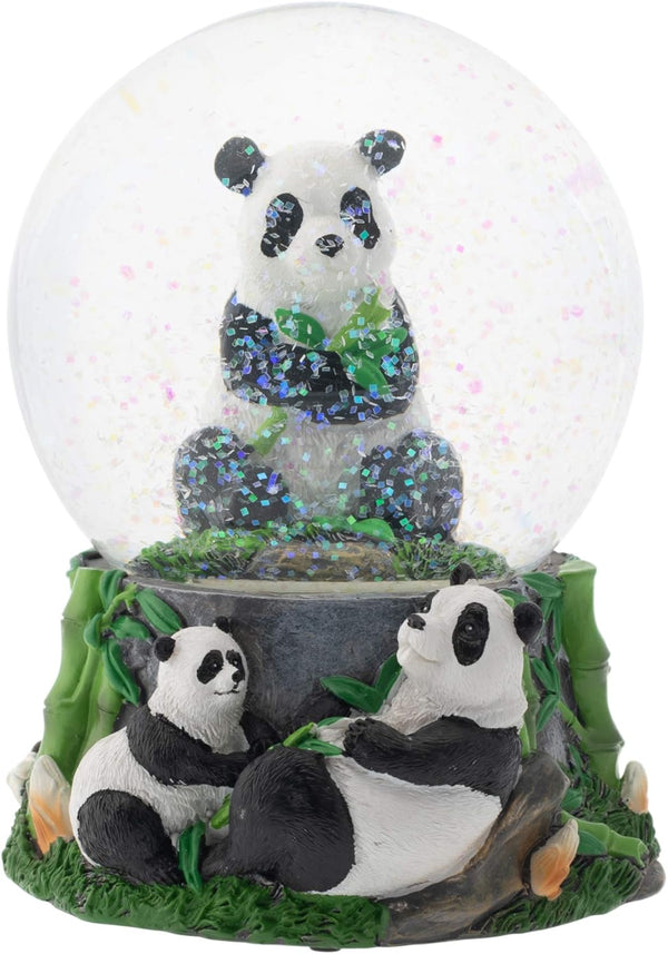 Elanze Designs Hugging Panda Bear Family Snow Globe, 100MM Musical Glitter Water Figurine Plays Tune Born Free