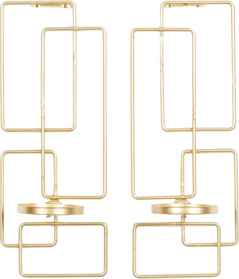 79 2 Set 2, 5"W, 13"H, Deco Metal Geometric Tealight Plate Wall Sconce, of Gold