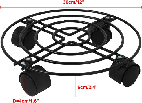 (3, 12inch(30cm)) Homend Black Metal Plant Caddy with Wheels,Heavy Duty Iron Potted Plant Flower Stand Trolley Caddy