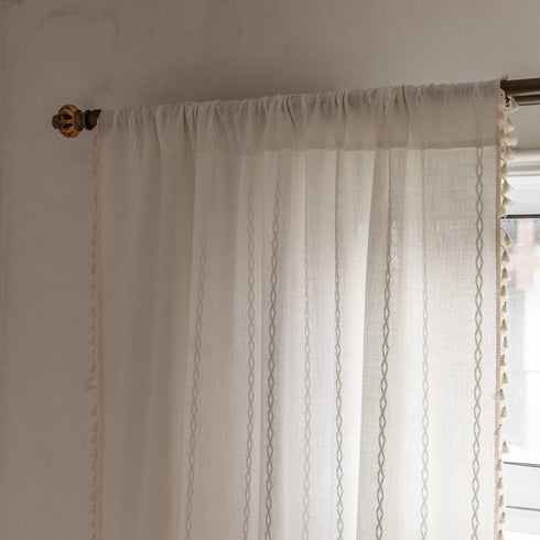 BCLBUSTE 84 Inch 2 52" 84" Boho Curtains Semi-Blackout Panels for Living Room, Linen Tassels Farmhouse Curtains