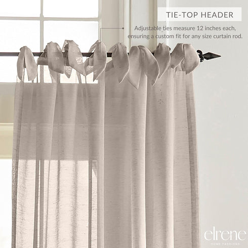 Elrene Home Fashions Vienna Sheer Tie-Top Window-Curtain Panel, 52 in x 84 in (1 Panel), Light Gray