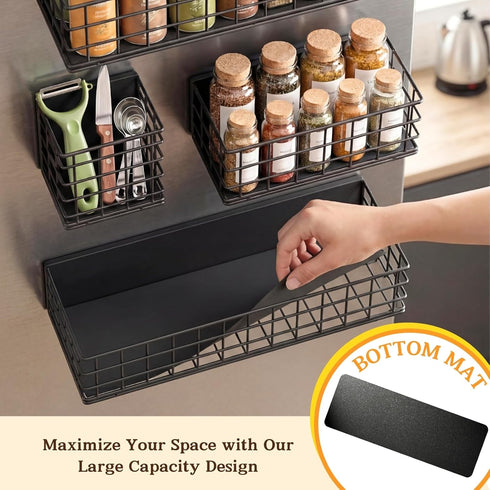 4-Pack Ofiray-home Magnetic Fridge Shelf, Metal Strong Magnet Rack, Space Saving Spice Organizer, Utensil Holder, Fruit