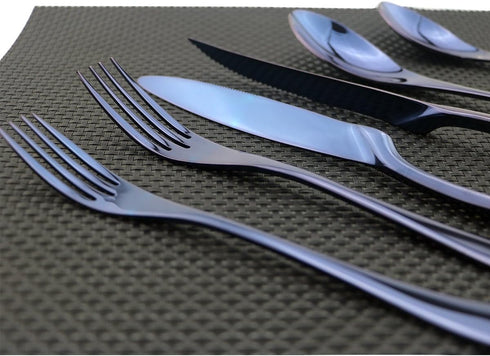 Flatware Set - 18/10 Stainless Steel Mirror Polished Blue Cutlery, 6 Piece Service for 1