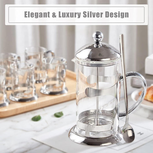DUJUST Silver French Press Coffee Maker, Luxury Design with 4-Level Filter System, 34oz