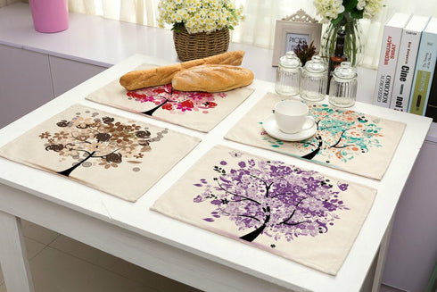 6 Pieces Polyester Linen Placemats - Oil Painting Animal Pattern Dining Table Mats (1 Set)