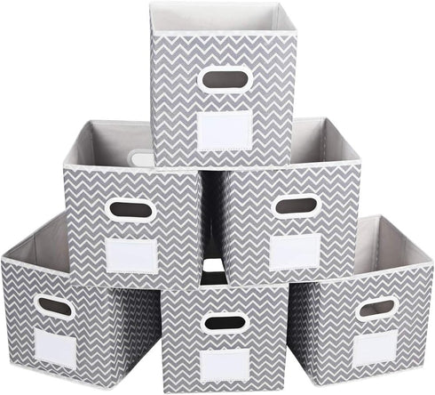 MAX Houser Fabric Cloth Storage Bins, Foldable Organizer Baskets with Dual Handles for Home Bedroom Storage, Set of 6