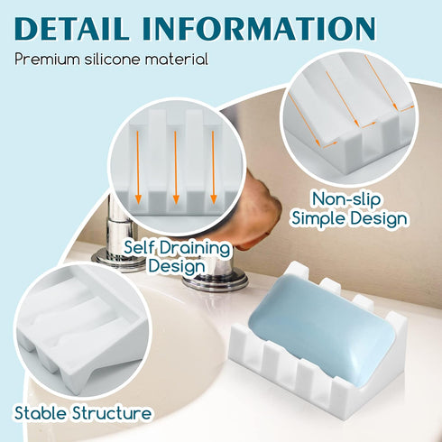 2) Silicone Soap Dish for Bar Soap Holder for Shower Bathroom Self Draining Waterfall Drying Tray Keep Soap Bars Dry