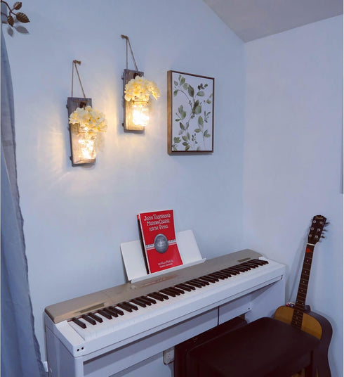 Besuerte Rustic Wooden Wall Hanging Decor with LED String Lights - Set of 2 Grey