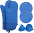 Rorecay Extra Long Oven Mitts and Pot Holders Set, Heat Resistant Silicone Oven Mittens for Kitchen Baking (Lake Blue)