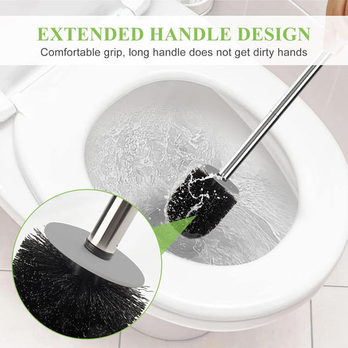Compact Toilet Brush & Holder, White & Grey, Stainless Steel Handle, Deep Cleaning, Drip-Proof, Easy to Assemble