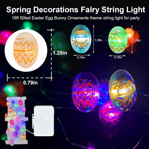 50LED 16ft 3D Aogist Easter Egg Fairy Lights - Super Bright Egg String Light Battery Operated Decor for Indoor/Outdoor
