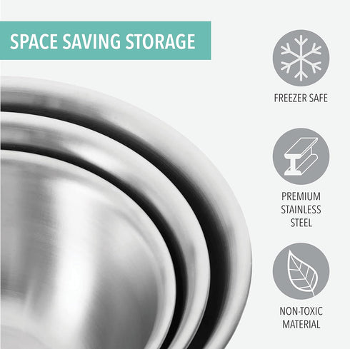 Table Concept Set Mixing Bowls with Airtight Lids, Stainless Steel Nesting Bowl for Space Saving Storage, Ideal
