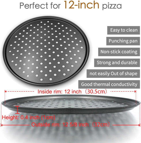 Handook Nonstick Pizza Pan for Oven, Carbon Steel Pizza Baking Pan with Holes, 12 Inch