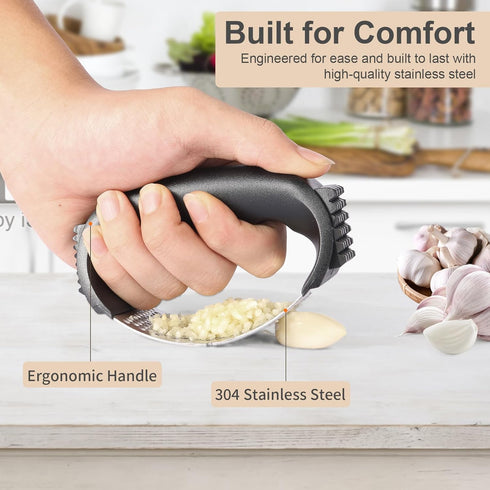 OERAIDIM Garlic Press Rocker - Stainless Steel Garlic Mincer, Garlic Chopper, Garlic Crusher with Garlic Peeler