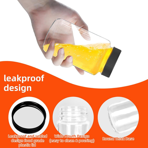 DODHEG 9 2 Pcs Glass Juice Bottle, Bulk Beverage Containers, Drink Containers for Milk, Juice, Drinks Bottle Black Lid