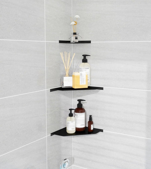 YUjieSTC 3mm 6 Inch Corner Shelf Wall Mounted, Black Corner Shelf, Shower Shelf, Floating Corner Shelf Aluminum Matte