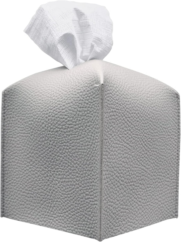 Carrotez Modern PU Leather Square Tissue Box Cover - Decorative Organizer for Bathroom Vanity, Night Stands, Office