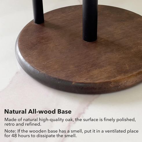 Paper Towel Holder with Real Wood Round Base, Farmhouse Stand for Kitchen Roll Organize, Wooden Holder for Home Decor
