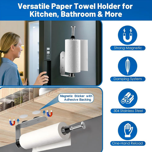HUAFA Magnetic Paper Towel Holder for Fridge, One Hand Paper Towel Holder with Damping Effect Toilet Paper Roll Holder