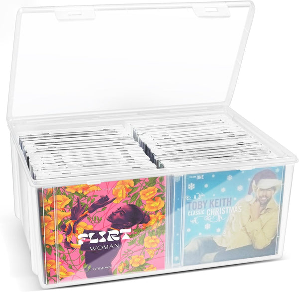 Plastic CD Storage Box, Store 40+ CDs, Clear CD DVD Storage Case