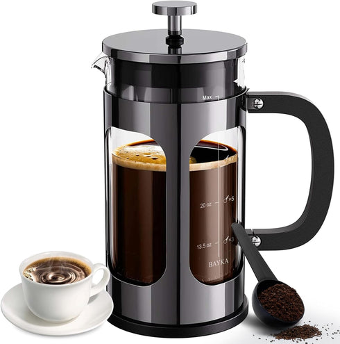 BAYKA 34 Ounce French Press Coffee Maker, Heat Resistant Borosilicate Glass with Stainless Steel