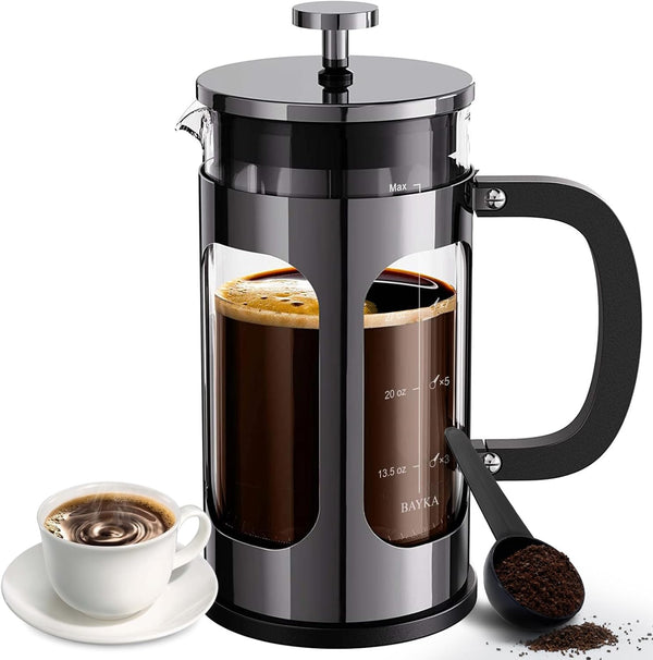 BAYKA 34 Ounce French Press Coffee Maker, Heat Resistant Borosilicate Glass with Stainless Steel
