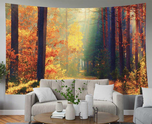 EMMTEEY Large Forest Tapestry Wall Hanging, Sunlight in Fall Forest Path, 92.5X70.9 Wall Art for Bedroom Men