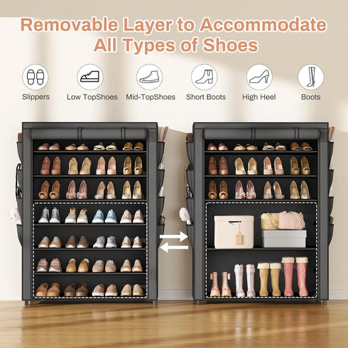 7 35-40 8 Closet, VTRIN Shoe Rack with Cover, Tier Shoe Organizer Storage for Pairs Shoes and Boots Large Capacity Tall
