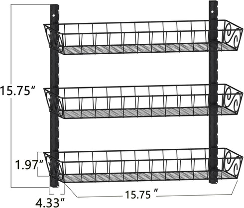 SWOMMOLY Adjustable Wall Mount Spice Rack, 3-Tier Dual-use Organizer, Black