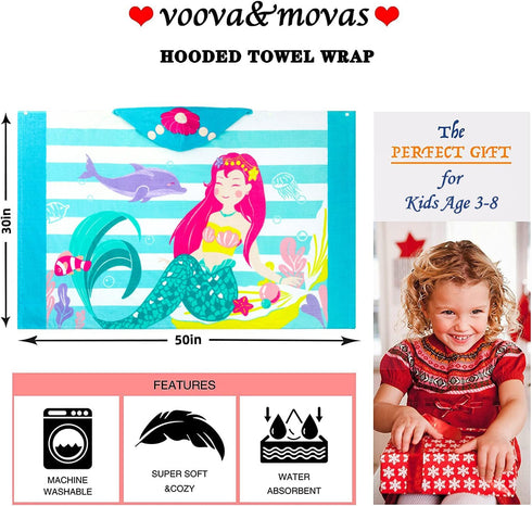 3-8, 30''X50,100% VOOVA & MOVAS Toddler Bath Towels Age Cotton | Soft | Thick, Hooded Towel for Kids Girls, Perfect