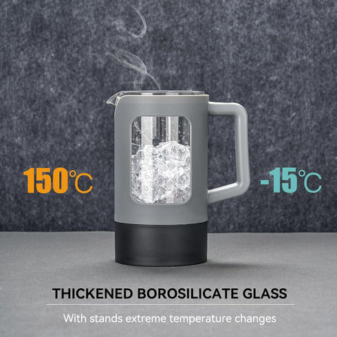 YOLIFE 21oz French Press Coffee Maker - Grey and Black Heat-Resistant Borosilicate Glass with 4-Level Filters