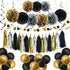 Black and Gold Party Decorations - DIY Tissue Paper Pom Poms, Balloons, and Garland