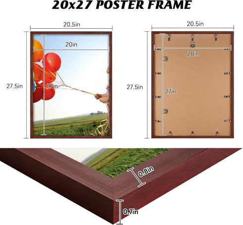 20x27 20 27 20x27 Dark Walnut Frame - Single Frame - Rustic Woodgrain x Poster Frame with Plexiglass for Wall Gallery
