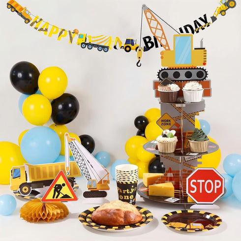 258 Set Pcs Construction Birthday Party Supplies Decoration Include Disposable Paper Plate Napkin Teacup Saucer Cupcake