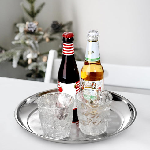 6 Pack 12 Inch ZEAYEA Stainless Steel Round Tray, Bar Serving Tray with Swirl Pattern, Silver Display Serving Platter