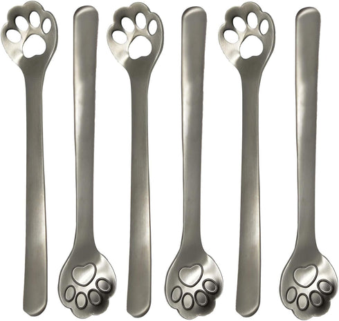 Maydahui 6PCS Cat Paw Spoon, 5.8 Inch Hollow Out Coffee Spoons, 18/10 Stainless Steel for Dessert, Ice Cream