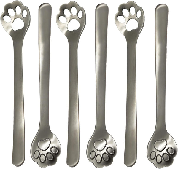 Maydahui 6PCS Cat Paw Spoon, 5.8 Inch Hollow Out Coffee Spoons, 18/10 Stainless Steel for Dessert, Ice Cream