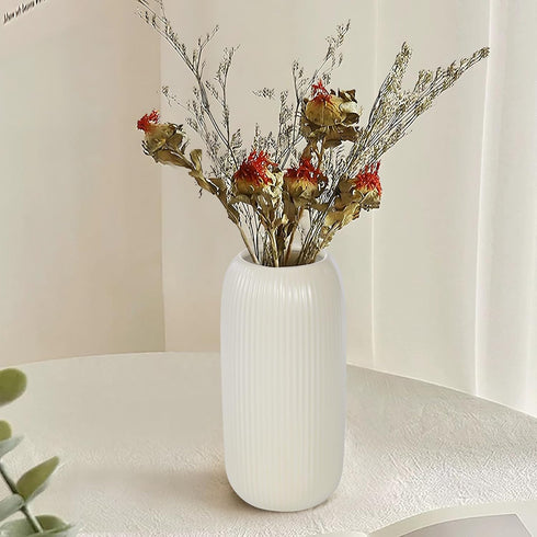 RIKBVOM Ceramic Vase for Flowers Modern Small Ribbed Textured Flower Vase for Home Decor, Pampas Grass, Decorative