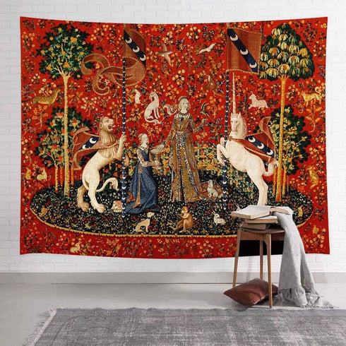 Medieval Lady & Unicorn Tapestry, 80x60 Inches for Bedroom, Living Room, Apartment & Dorm Decor