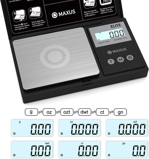 MAXUS Digital Pocket Gram Scale, 500g x 0.01g High Precision with Tray, Weighs Small Food, Jewelry