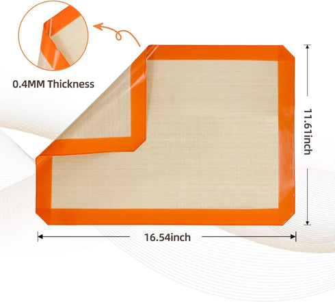 Silicone Baking Mat, Set of 2 Non-Stick Oven-Bake Cover Pads for Making Macaroons & Cookies, 16.5" x 11.7"