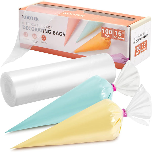 Kootek 16" Piping Bags, 100Pcs Disposable Pastry Bags for Icing, Frosting, Cake Decorating