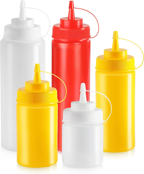 New Star Foodservice 26238 Clear Plastic Squeeze Bottles, Wide Mouth, 24 oz, Pack of 6